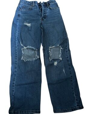 Distressed Flare Wide Leg Blue Jeans